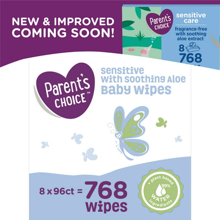 Parent's Choice Sensitive with Soothing Aloe Baby Wipes, 8 packs of 96 (768