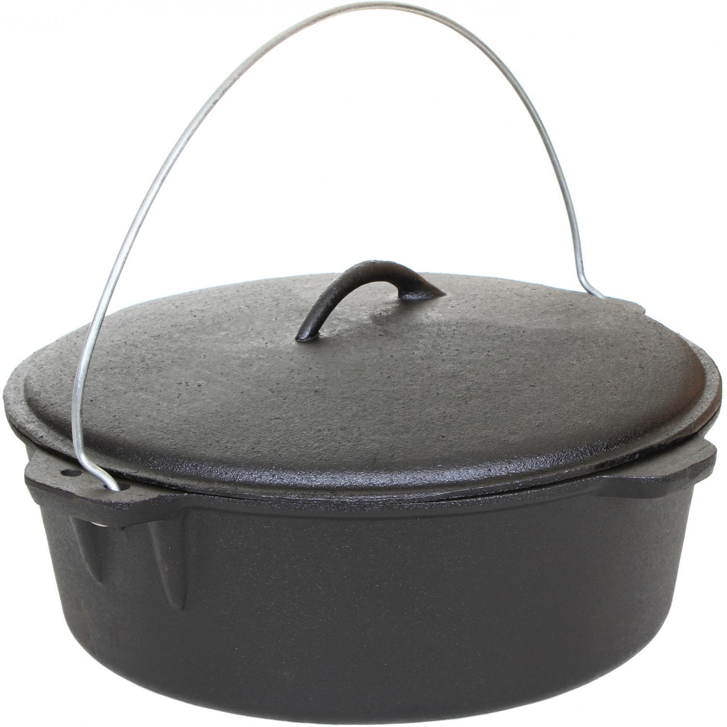 12-Quart Black Cast Iron Round Dutch Oven with Lid