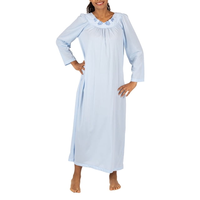 Shadowline Plus Size Women's Petals 53 Inch Sleeve Long Gown, Bluebell, Medium - 33280