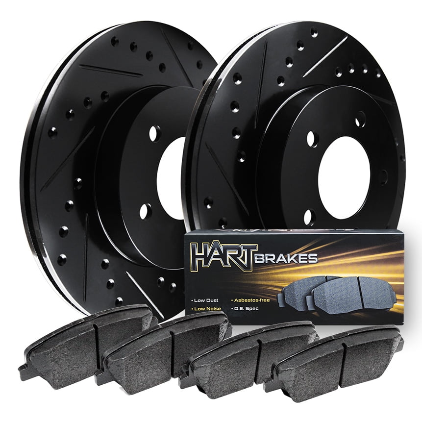 Ceramic Brake pads BHCF.76044.02 Hart Brakes Black Front Drill Slot Rotors 