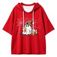 thumbnail image 4 of Women Hoodies Halloween Thin Ghost Pattern Print 3/4 Sleeve Holiday Party Pullover Sweatshirt Tops Fall Warm Apparel Red XL, 4 of 5