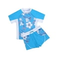 thumbnail image 2 of renvena Kids Girls Flower Printed Tankini Set T-shirt with Swim Boyshort Rash Guard Swimsuit Bathing Suit Blue 6, 2 of 7