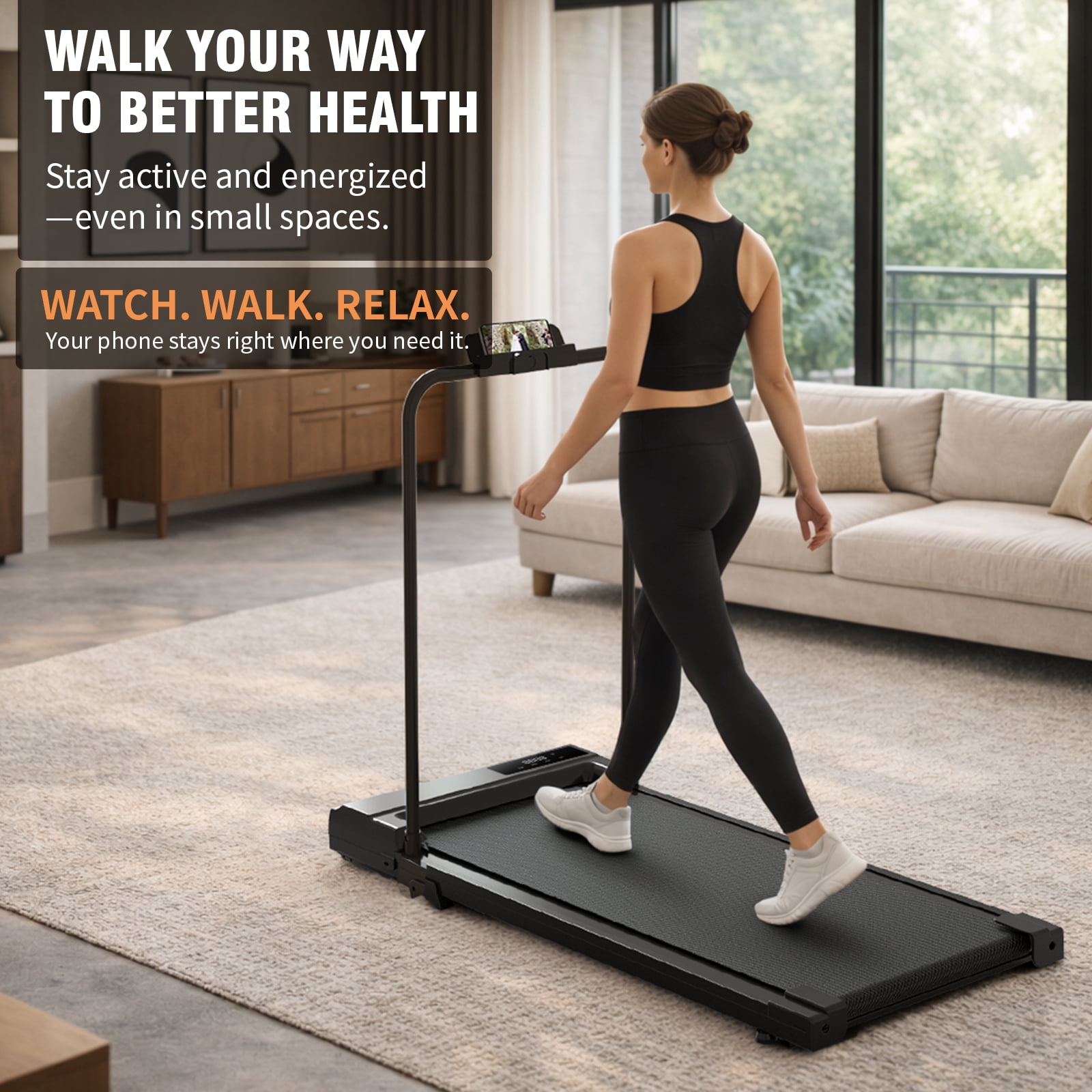 Alvantor 2.5HP Walking Pad Treadmill, Manual Incline Under Desk Treadmill with Shock Absorption for Small Apartments, Black