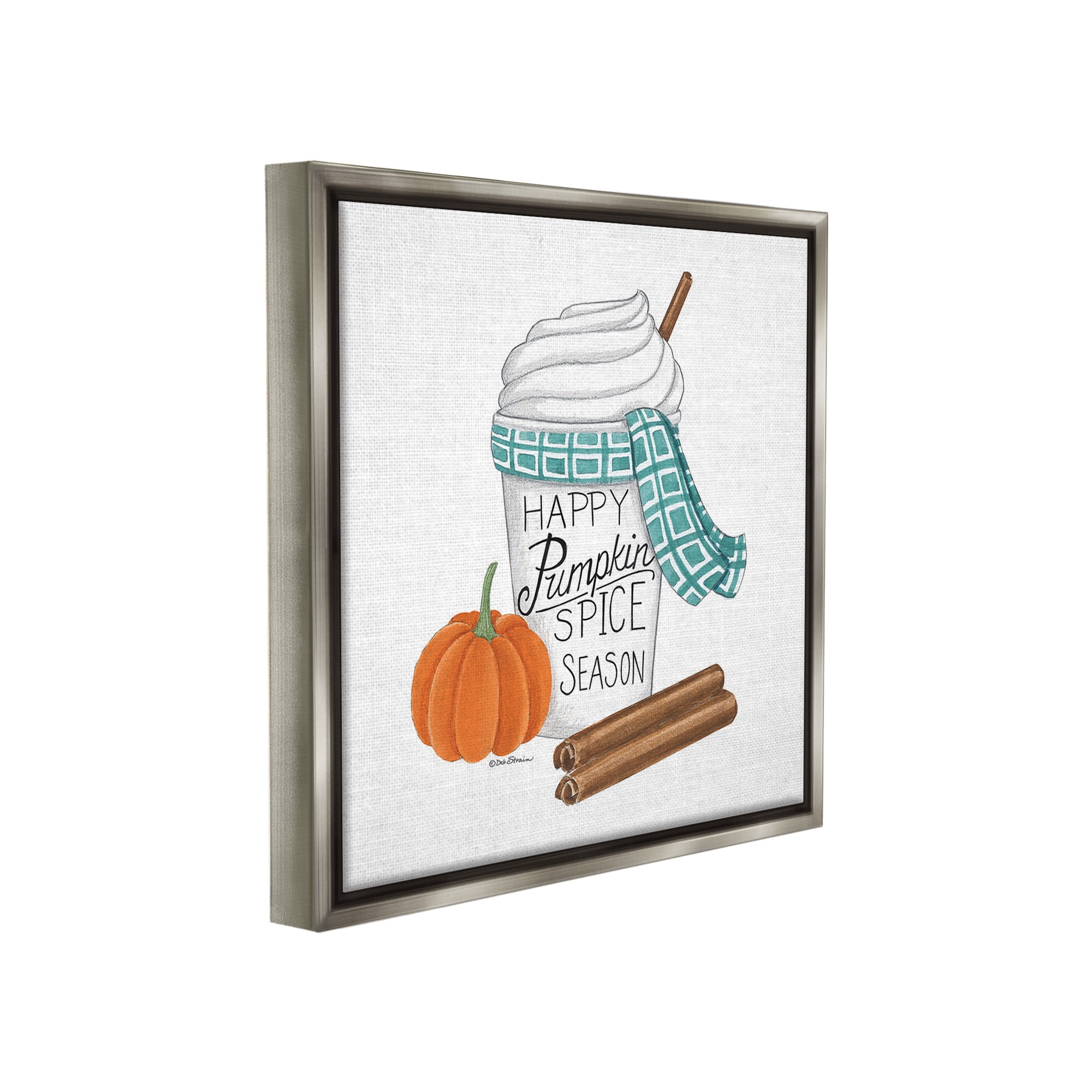 Stupell Industries Pumpkin Spice Season Holiday Painting Gray Floater Framed Canvas Art Print Wall Art, 18 x 18