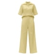 thumbnail image 4 of Zynoxe Womens Plus Size Summer Sets Lounge Lapel Top Wide Leg Pants Business Casual Outfits Cotton Linen Peasant Gauze Matching Outfits ClothingYellowXL, 4 of 9