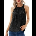 thumbnail image 3 of Tops de Lentejuelas con Cuello Halter para Mujer, Sin Mangas, Brillantes, Fruncidos, Fluidos y Brillantes, para Club, Fiestas. Negro S, 3 of 5