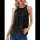 thumbnail image 3 of Tops de Lentejuelas con Cuello Halter para Mujer, Sin Mangas, Brillantes, Fruncidos, Fluidos y Brillantes, para Club, Fiestas. Negro XL, 3 of 5