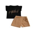 thumbnail image 1 of Kid Girl Short Skirts Outfits  Fly Sleeve Cartoon Letter Printed Crew Neck Tops + Solid Color Bow-Knot Decor Skirts Set, 1 of 7