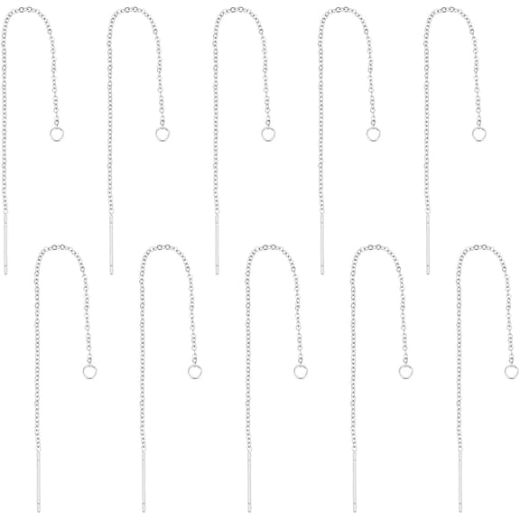 5 Pairs 1mm Threader Earrings Thread Dangling Threaded Long Chain Earring Stainless Steel Ear Threads with Loop Drop Earring Threader for Jewelry Earring Making 100mm Hole 2.5mm