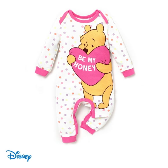 Disney Winnie the Pooh Baby Boys Girls Jumpsuit Pajamas Love Heart Be My Honey Long Sleeve One Piece Romper Sizes 0/3M-18M