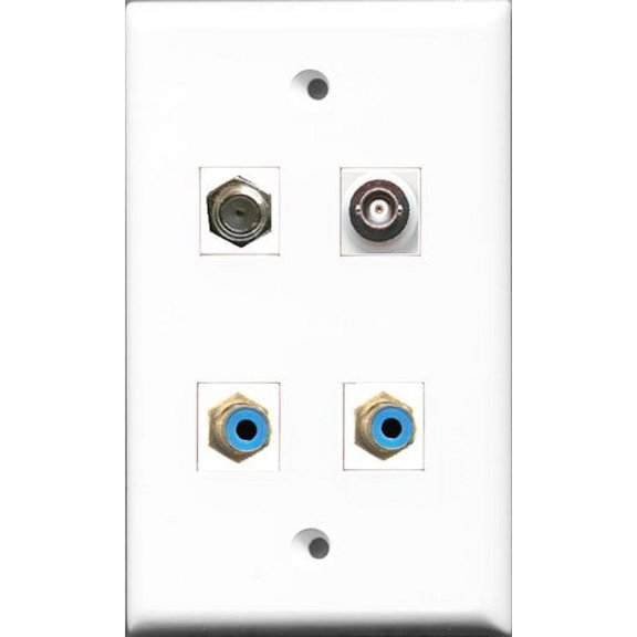 RiteAV - 2 Port RCA Blue and 1 Port Coax Cable TV- F-Type and 1 Port BNC Wall Plate