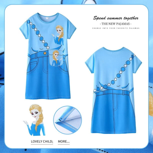 Princesa de Disney Frozen Verano Falda para dormir para niños Pijamas de manga corta Niña de dibujos animados Bebé Ropa para el hogar Onesie Kids14 altura 125-135cm Gao Jinjia LED