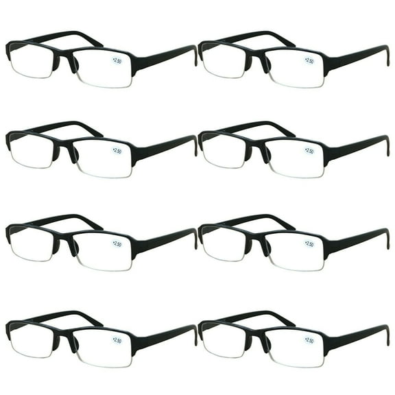 8 Packs Men Women Rectangular Half Frame Blue Light Blocking Reading Glasses Readers for Gaming Computer  1.00