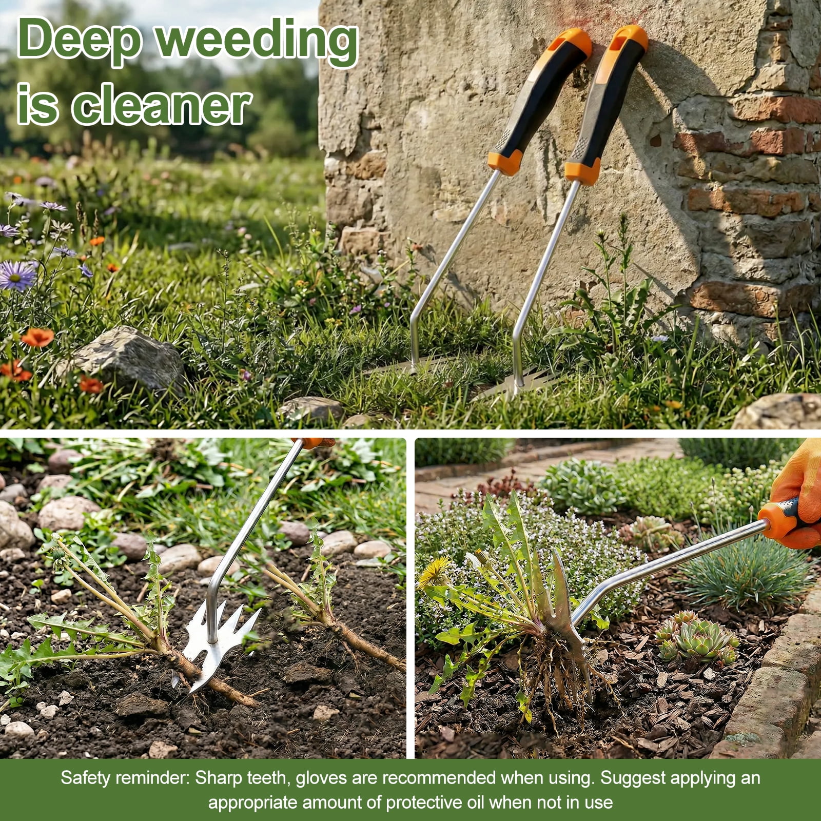 HKJUNFEI 2Pcs Weed Puller Tool with 2 in 1 Dual Head & Ergonomic Comfortable Grip Bionic Clamp Bite for Yard Farm Gardening Deep Roots