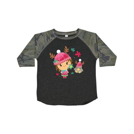 

Inktastic Cute Winter Christmas Girl and Crow in Hats Gift Toddler Boy or Toddler Girl T-Shirt