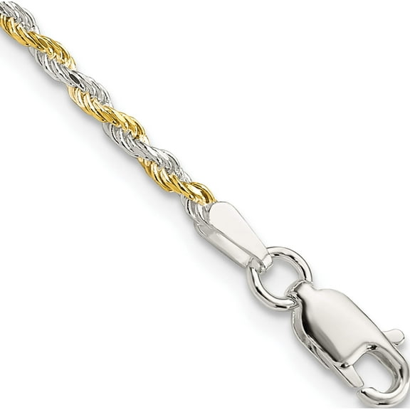 Sterling Silver And Vermeil 1.85mm Diamond-Cut Rope Chain (8 X 1.85) Made In Italy qdcy040-8