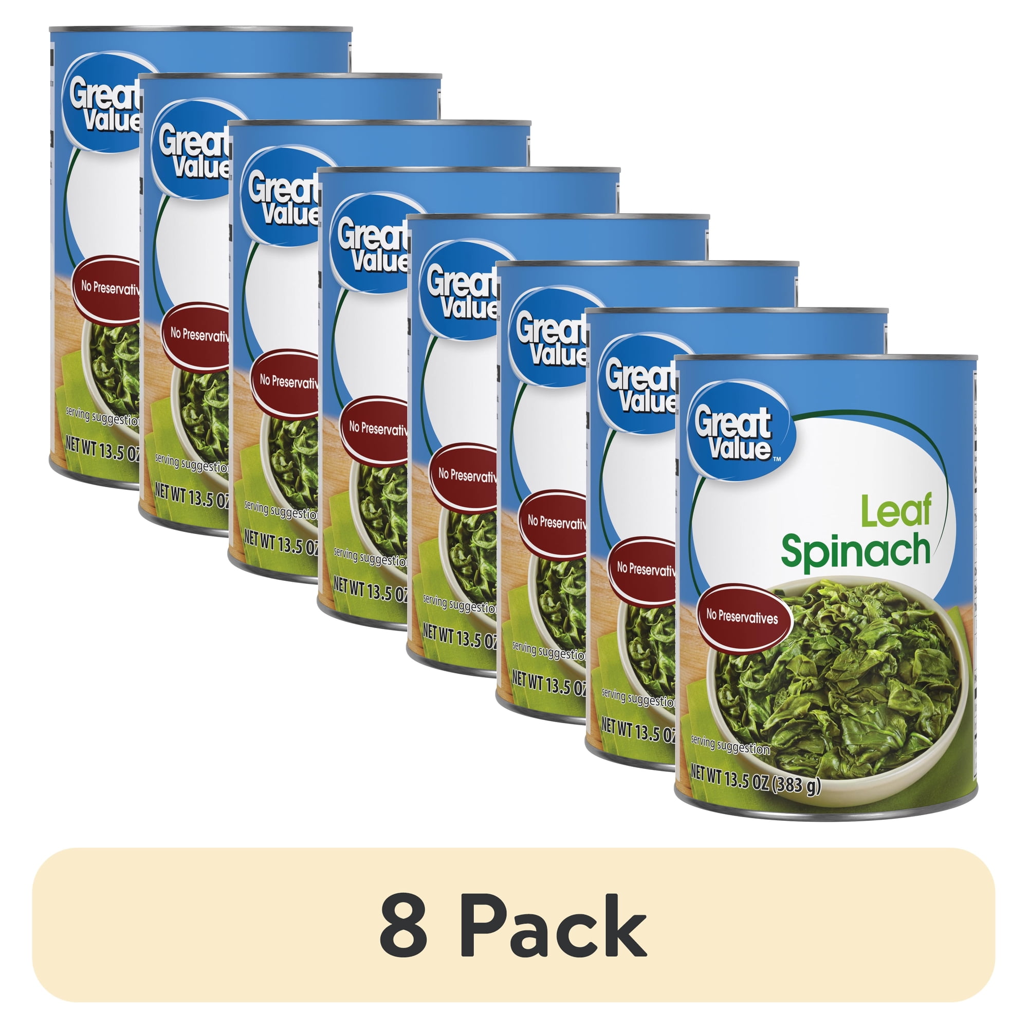 (8 pack) Great Value Canned Leaf Spinach, 13.5 oz Can