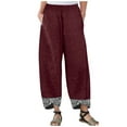 thumbnail image 2 of UTTOASFAY Woman Pants Women Casual Pants Cotton Linen Print Irregular Elastic Waist Loose Wide Leg Pants Wine L, 2 of 3
