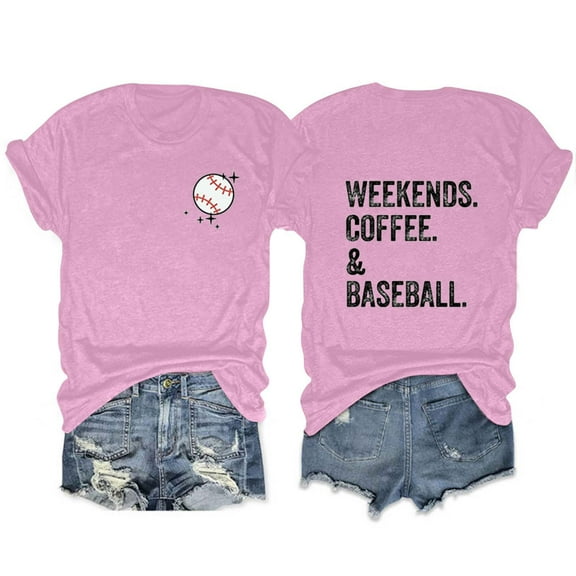 Loose Fit T-Shirts Casual Fashion Women'S T Shirt Weekends Coffee European And American Letter Print Short Sleeve,Pink Women T Shirt S