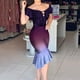 thumbnail image 2 of Vestido sexy hasta la rodilla con estampado de manga corta y hombros descubiertos para mujer Fridja  qw888, 2 of 6