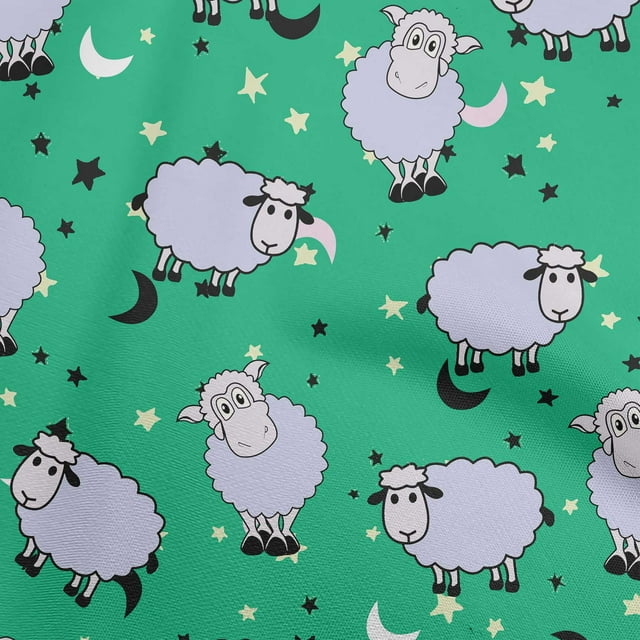 oneOone Cotton Poplin Green Fabric Kids Sheep Sewing Craft Projects Fabric Prints By Yard 56 Inch Wide