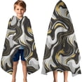 thumbnail image 3 of Black White Gold Marble Pattern Hooded Bath Towel，60"x35" for Ages 3 To 12 Kids, Quick Dry Lightweight Soft Microfiber Hood Beach Towel Cover Up for Kids, 3 of 7