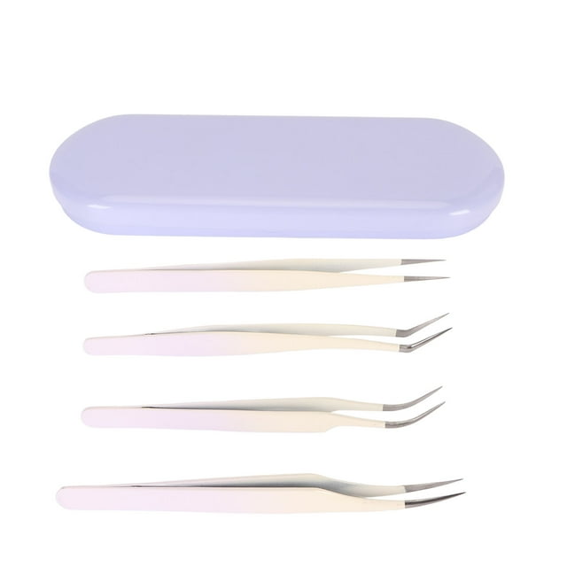 Lash Tweezers, Eyelash Extensions Set 4PCS Eyelash Tweezers Set Stainless Steel False Eyelash Extension Tweezers Multifunctional Eyelashes Applicator Tools for Home Salon