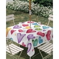 thumbnail image 3 of Square Outdoor Tablecloth with Umbrella Hole Colorful Love Heart Outside Table Cloth Waterproof Patio Table Cover Modern Art Teal Purple Red Zipper Tablecloths for Picnic Party Camping 60x60 Inch, 3 of 8