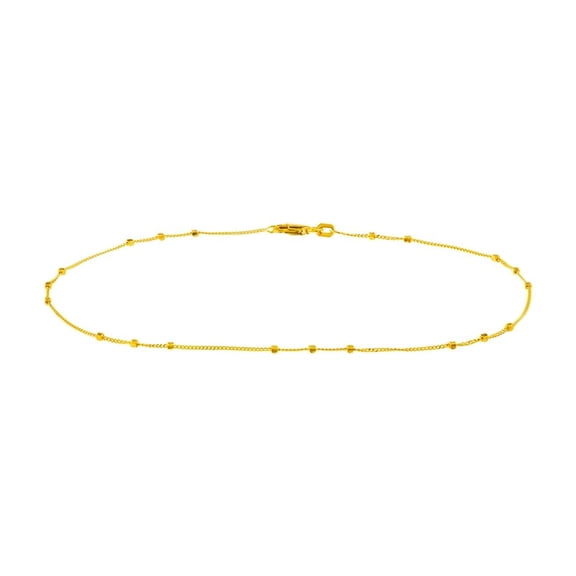 14k Yellow Gold 1.35mm Triple Cube Saturn Chain Ankle Bracelet Lobster Lock Closure 10 Inch Anklet for Women and Men