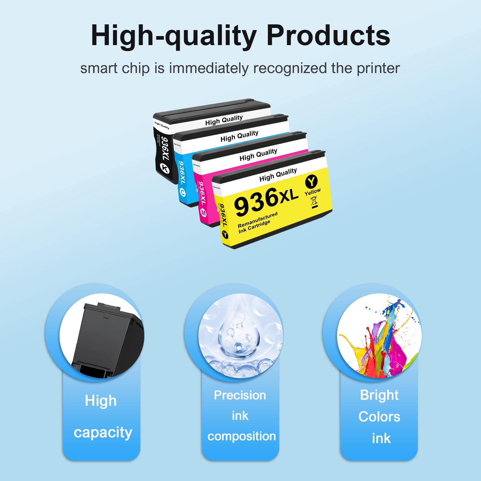 936e 936 XL Ink Cartridges 936e 936XL 936 compatible for OfficeJet Pro 9125e 9120e 9730e 9130 9135e 9122e 9128e 9110b 9120b 9130b 9130e Printer 936e Ink (Black, Cyan, Magenta, Yellow)