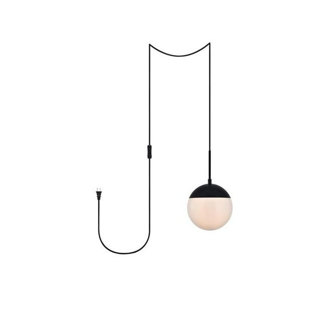 Living District LDPG6026BK Eclipse 1 Light Black Plug-In Pendant with Frosted White Glass