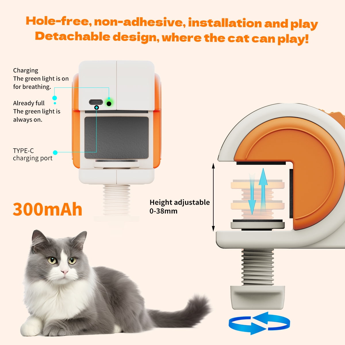 Interactive Cat Toys for Indoor Cats, Automatic Electric Feather Wand Toy, Best Kitten & Adult Cat Enrichment Toy Hanging Electric Kitty Toys for Bored Cats