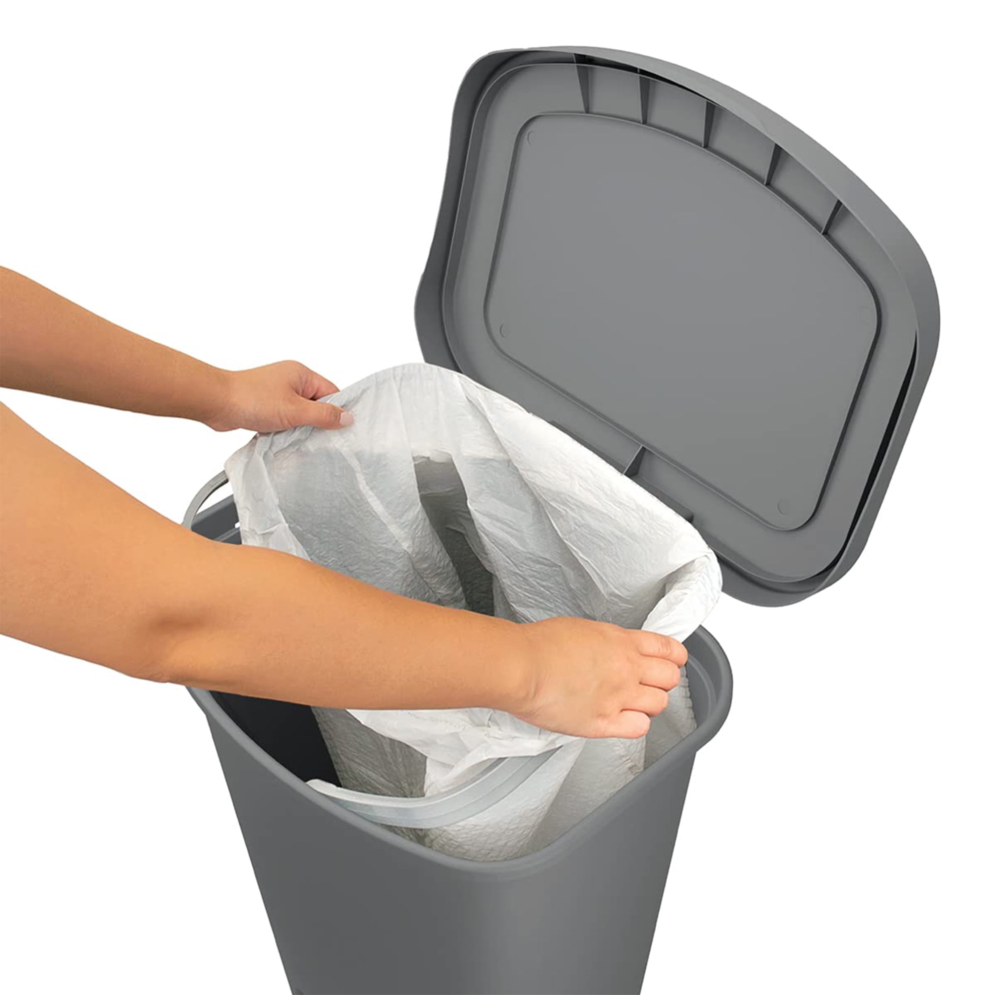 Glad Kitchen Trash Can with Lid, Step Foot Pedal and Garbage Bag Rings, 13 Gallon, Grey