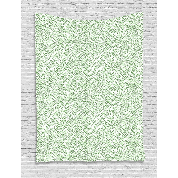 Leaves Tapestry, Simplistic Design of Stems and Plantation Greenery Botanical Meadow Scene, Wall Hanging for Bedroom Living Room Dorm Decor, 40W X 60L Inches, Fern Green and White, by Ambesonne