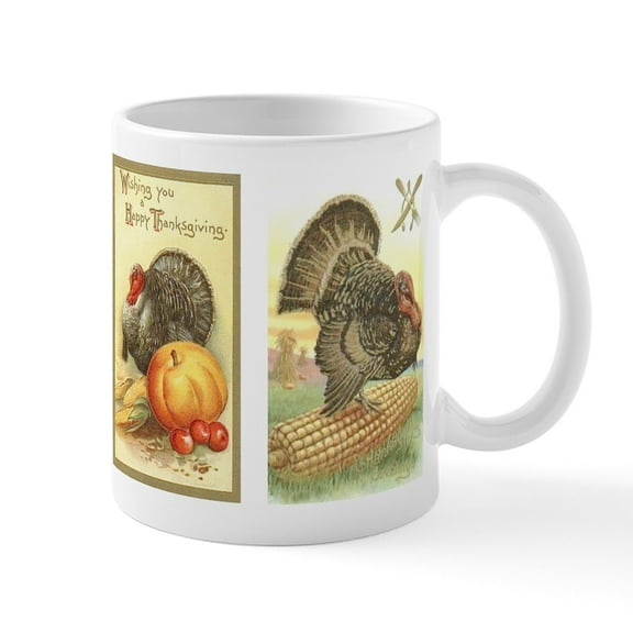 CafePress - Vintage Thanksgiving Turkeys Mug - 11 oz Ceramic Mug - Novelty Coffee Tea Cup
