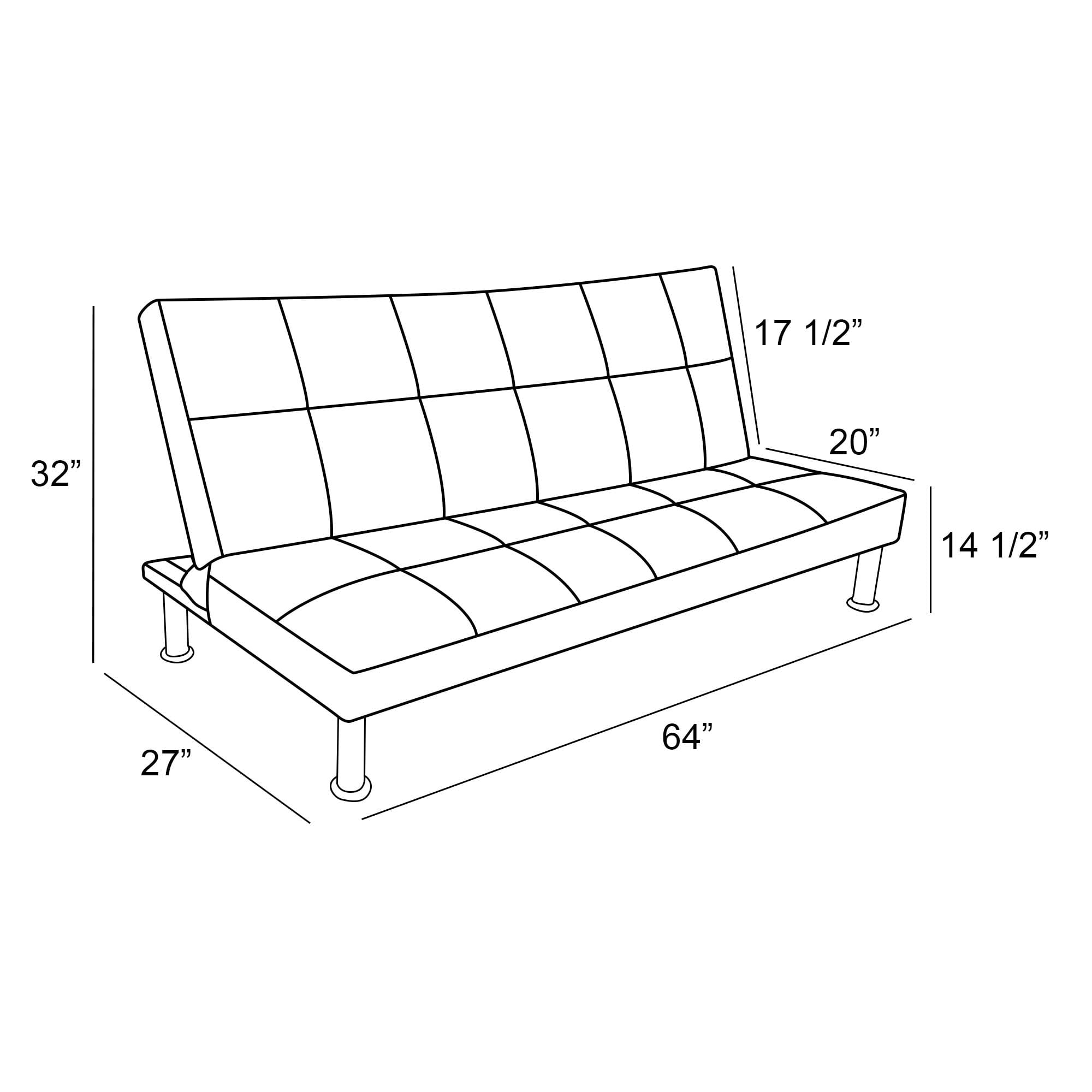 Aukfa Studio Futon Convertible Sofa Bed, Tufted Back, Leather, Black