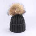 thumbnail image 3 of Conjunto de gorro y bufanda de punto para padres e hijos, conjunto de dos piezas, gorro con bola de pelo real de mapache, bufanda, gorro acrílico, otoño e invierno, 3 of 5
