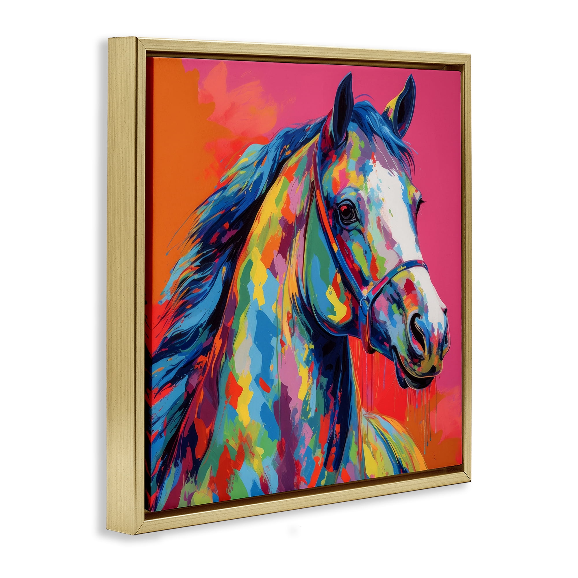 Stupell Industries Abstract Hue Horse Animals & Insects Painting Gold Floater Framed Canvas Art Print Wall Art, 18 x 18