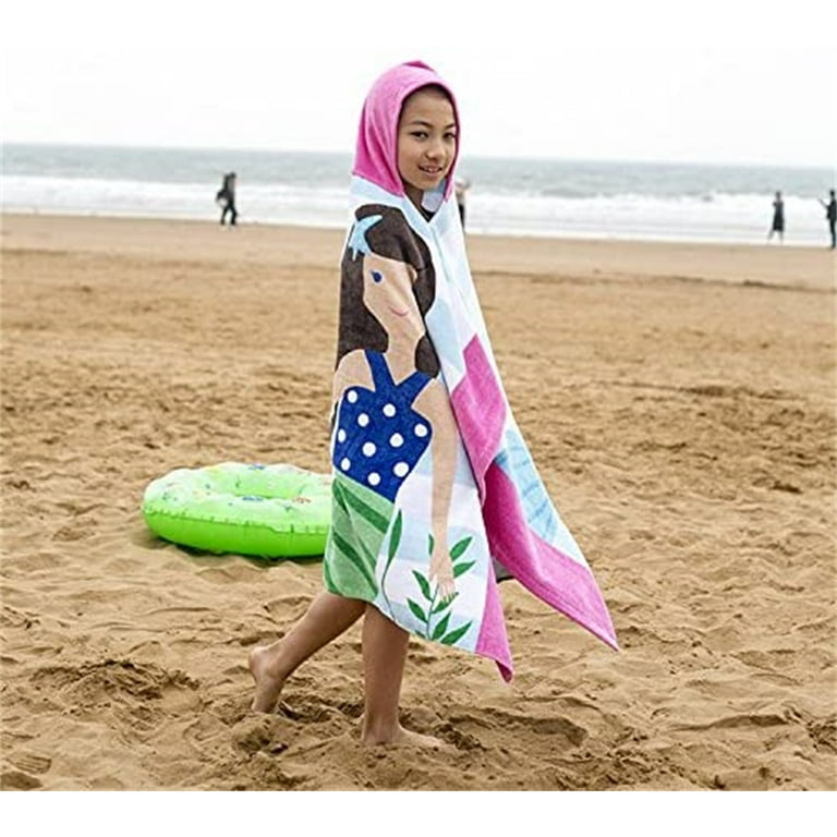 MKN Tote Lovely Mermaid Towel Cotton Children Beach Towel Hooded