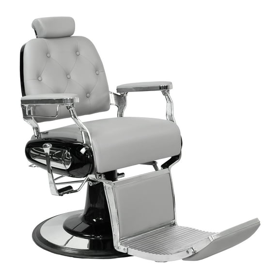 Stratford Vintage Barber Chair, Reclining Heavy Duty Barber Chair, Grey Seat Silver Frame