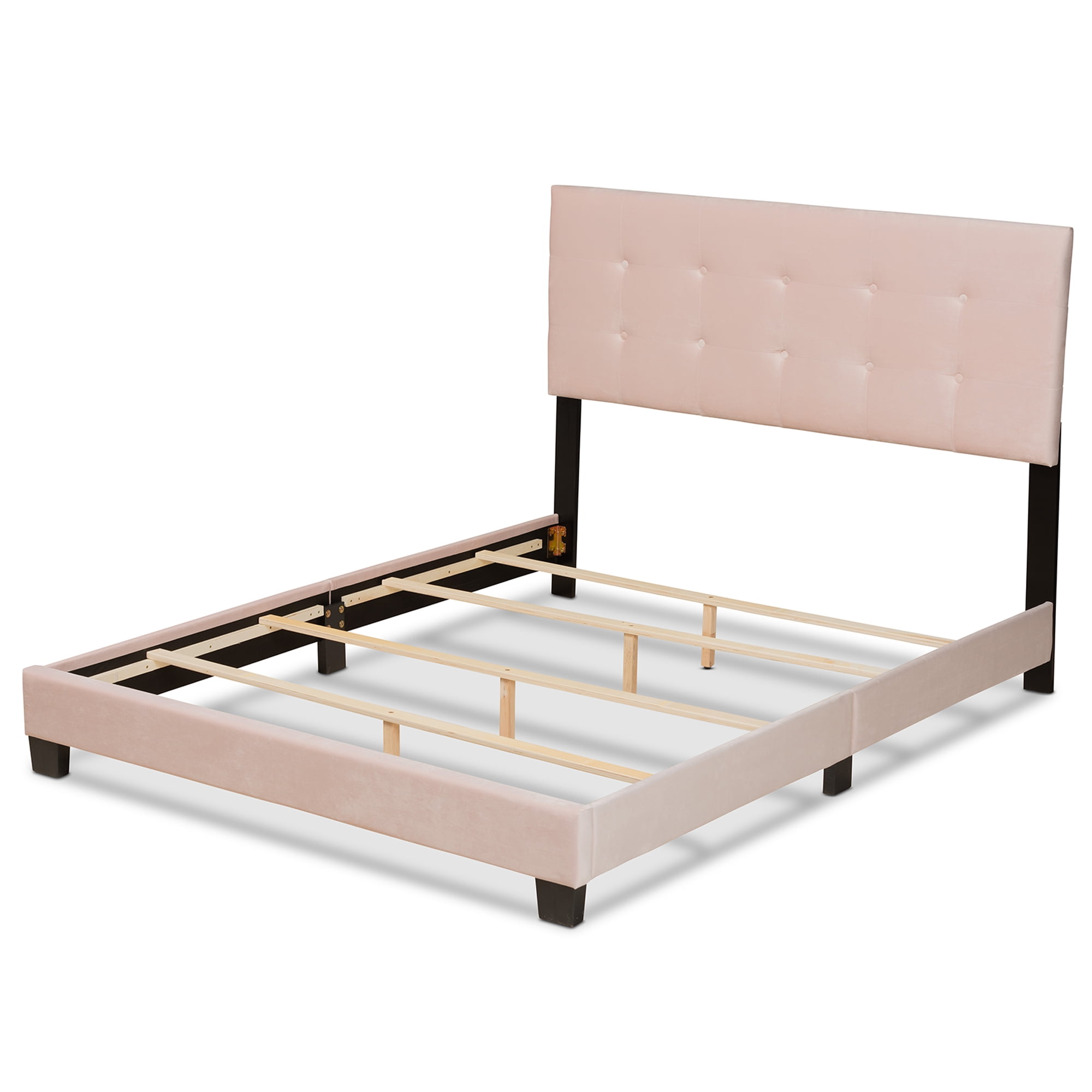 Baxton Studio Caprice Contemporary/Modern Velvet Tufted Panel Bed, Queen, Light Pink/Black