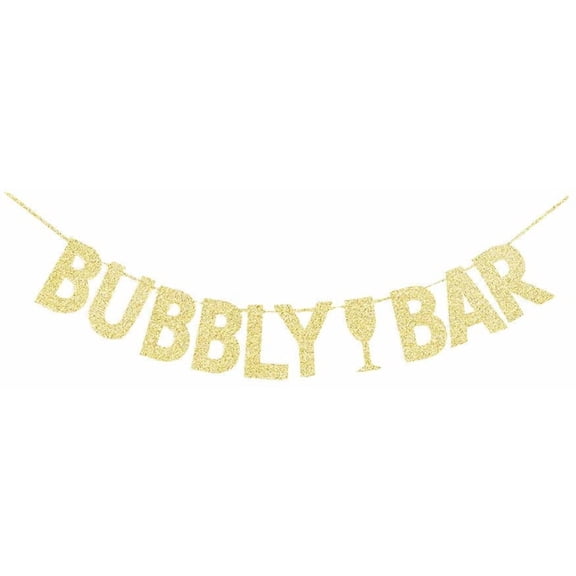 Gold Gliter Bubbly Bar Sign, Champagne Drinks Party Banner/Bridal Shower Bachelorette Bunting Decorations