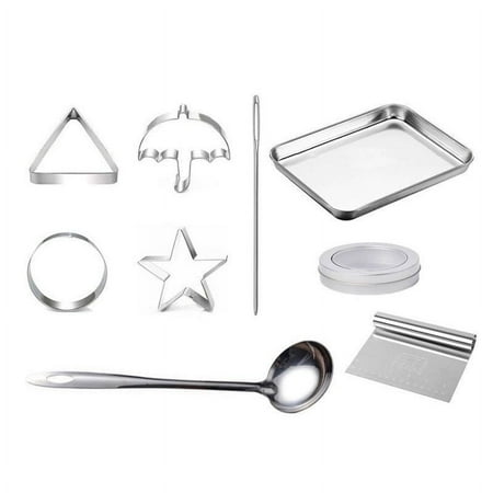 

SATRINO Korean Sugar Candy Making Tools Set of 4 Squid Sugar Game Kit Stainless Steel Cookie Cutters Biscuits Molds Umbrella Triangle Star Round Baking Cake Molds for Party Favor (9pcs)