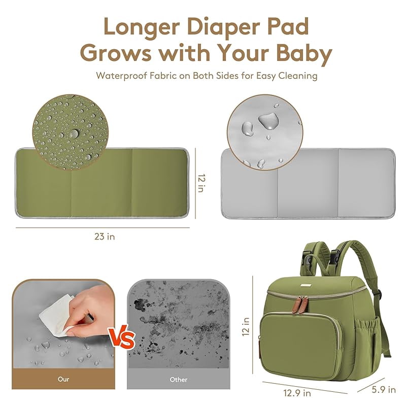 Diaper Bag Backpack, Lightweight Baby Bag for Moms and Dads, Compact Travel Diaper Backpack with Stroller Straps & Changing Pad, Waterproof & Stylish Baby Bag for Everyday Essentials