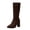 Brown, variant on Womens Round Toe High Block Heel Knee High Boots Side Zipper Casual Fleece Cozy Dress Boots