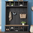 thumbnail image 2 of Euroco Modern Hall Tree with Wide Storage Seating, Entryway Shoe Cabinet and a coat rack Wood‑grain / Fabric bench 78''H, 2 of 9