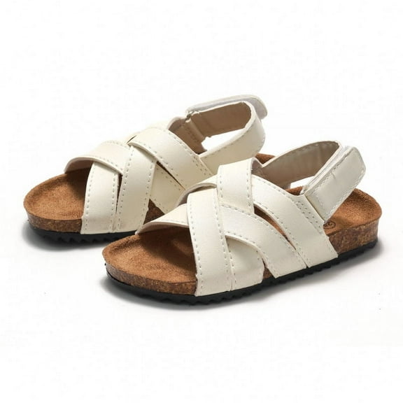 Kids' Adjustable Cork Sandals PU Leather Beach Shoes with Hook & Loop Straps for Boys & Girls