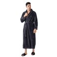 thumbnail image 2 of uublik Mens Robe Shawl Collar Wrap Style Mid Length Warm Fleece Bathrobe with Pockets Gray, 2 of 3