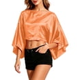 thumbnail image 3 of Fewfanhot Women Satin Batwing Sleeve Crop Poncho Top, Pearl Decor Summer Loose Oversized Boat Neck Layering Cover Up, 3 of 10