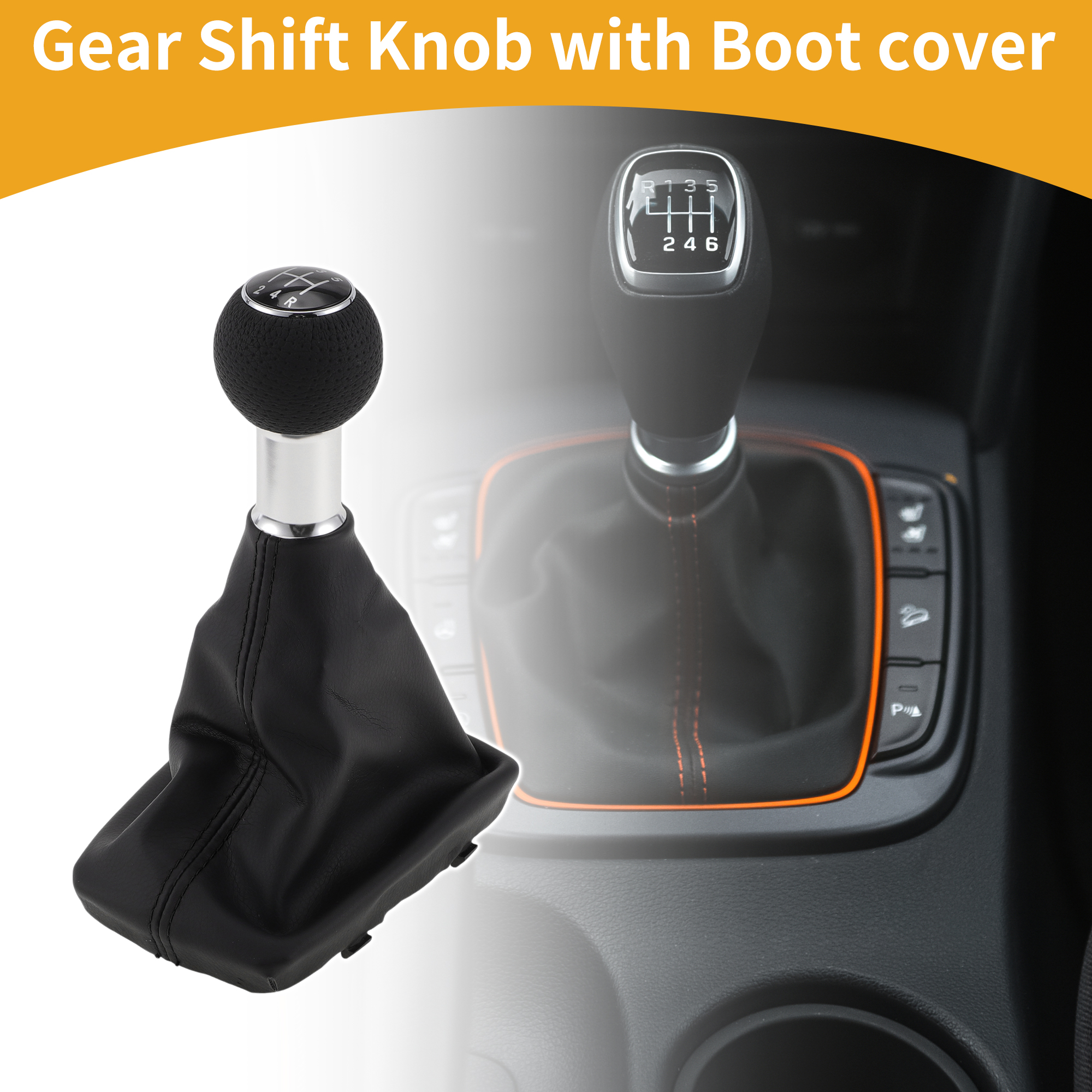 Unique Bargains 5 Speed Manual Gear Shifter Knob with Cover - Car Shift Lever Knob with Cover - for Audi A4 2000-2008 Plastic Faux Leather Black Silver Tone - 1 Pc
